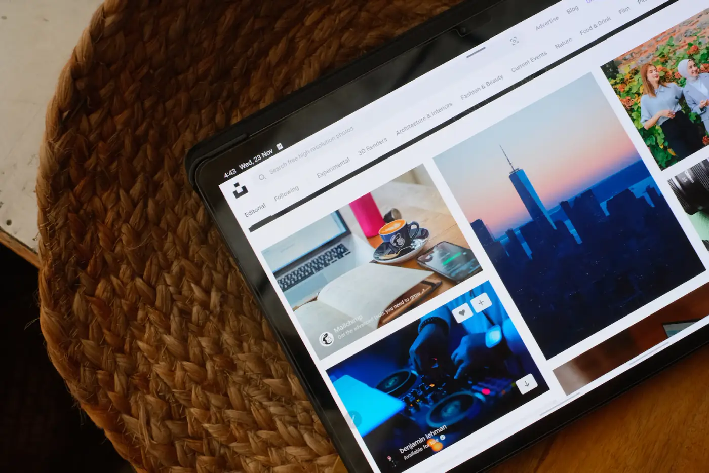 Tablet displaying a modern online shopping interface