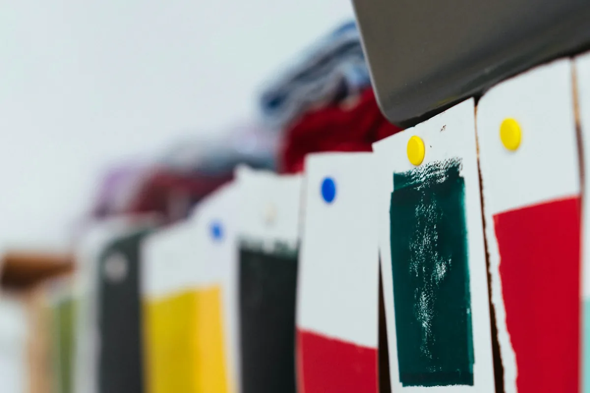 Color samples pinned to a design board