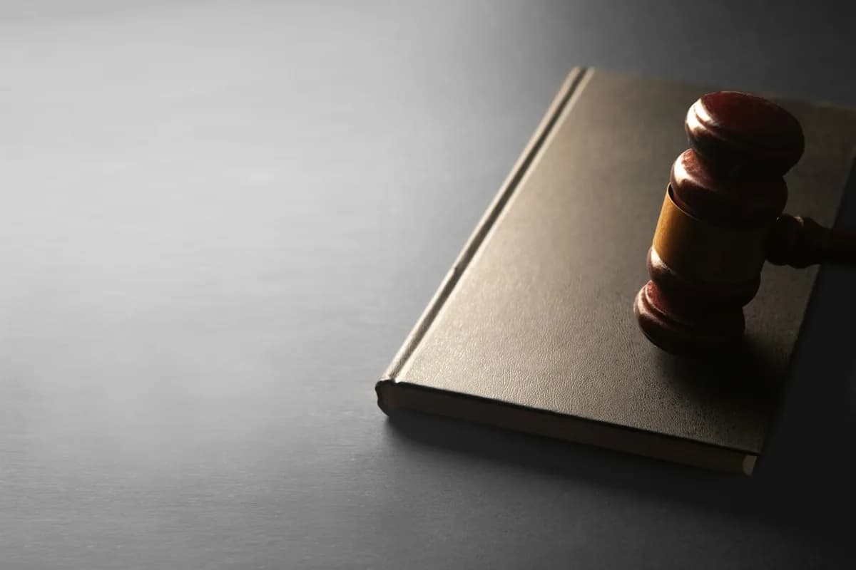 Wooden gavel resting on a closed book